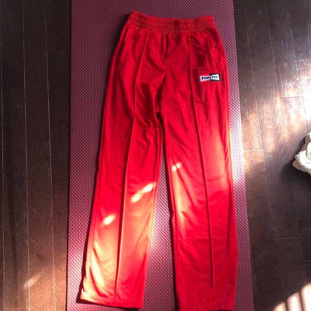 red sweatpants